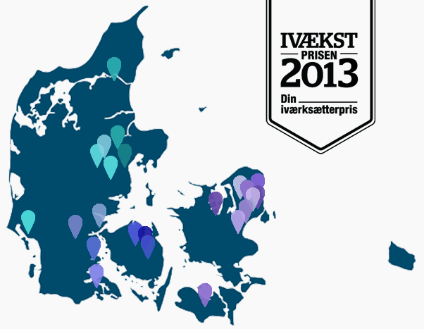 IVÆKSTprisen 2013 geografisk spredning danmark nominerede