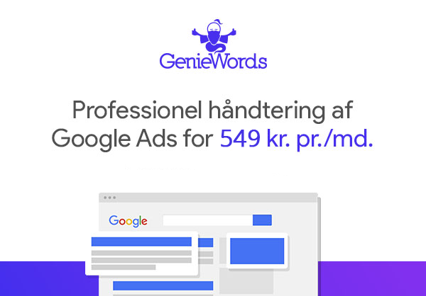 Professionel Google Ads-annoncering med GenieWords for 449 kr./md.